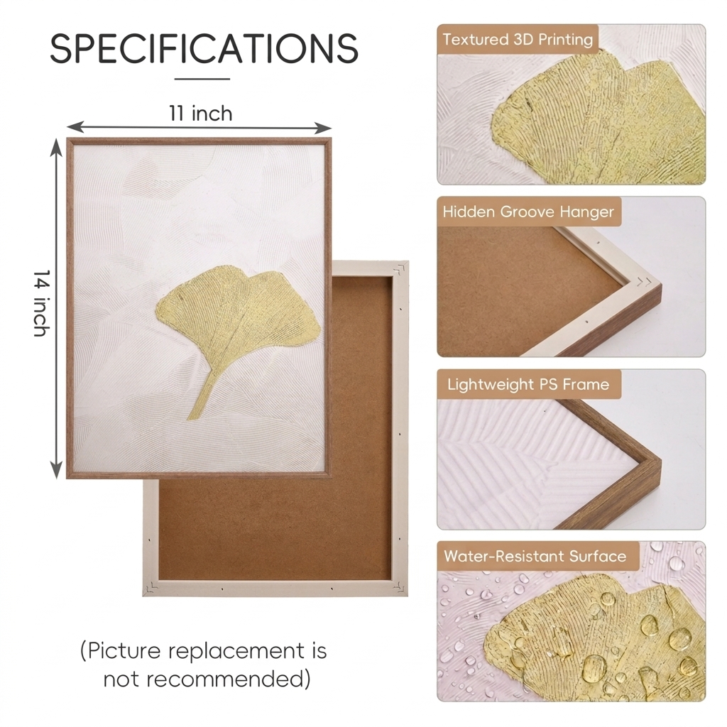ArtbyHannah 3D Framed Wall Art Set of 3, Ginkgo Leaves Canvas Wall ...